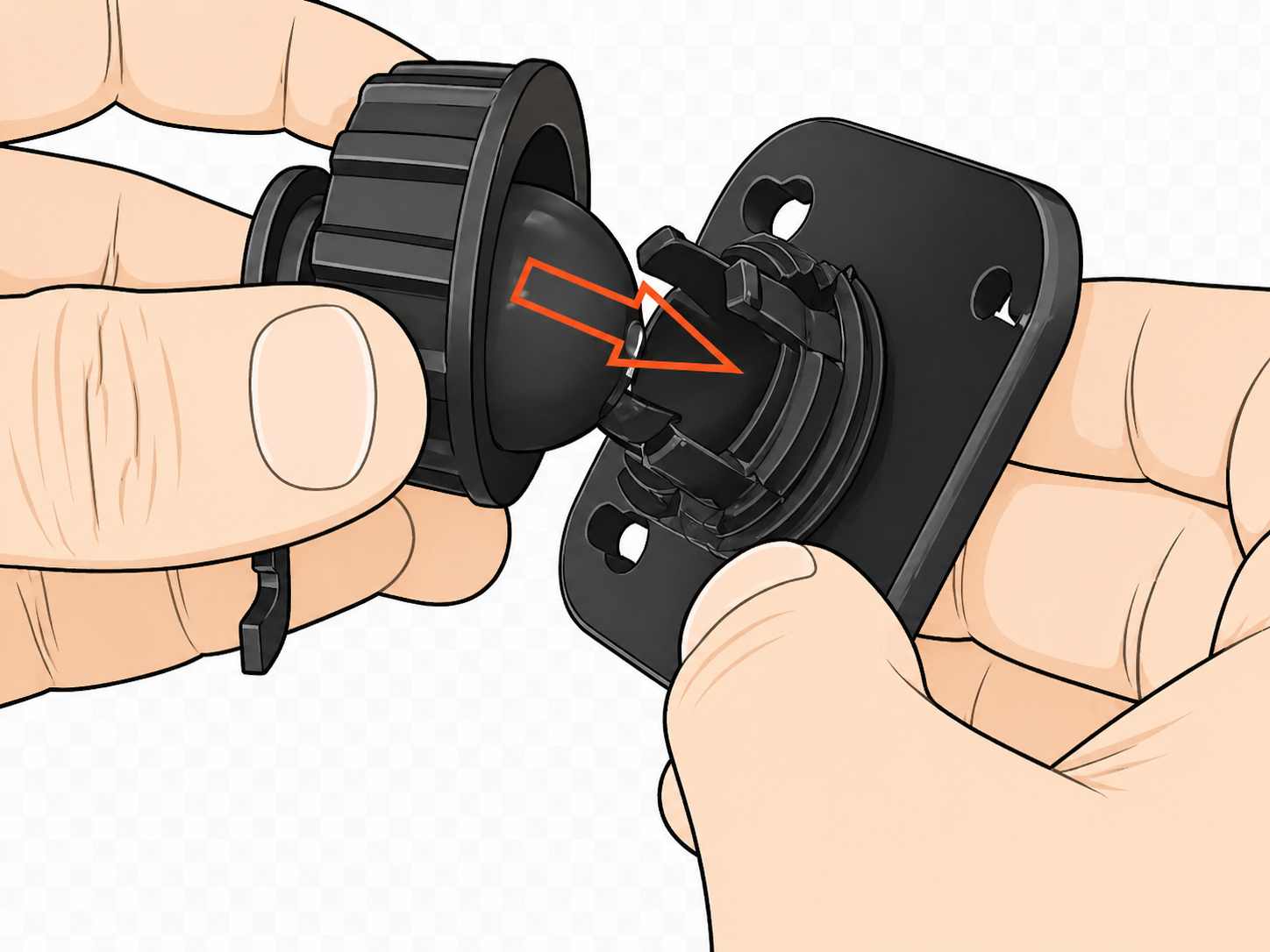 Press the gimbal ball into the plate socket
