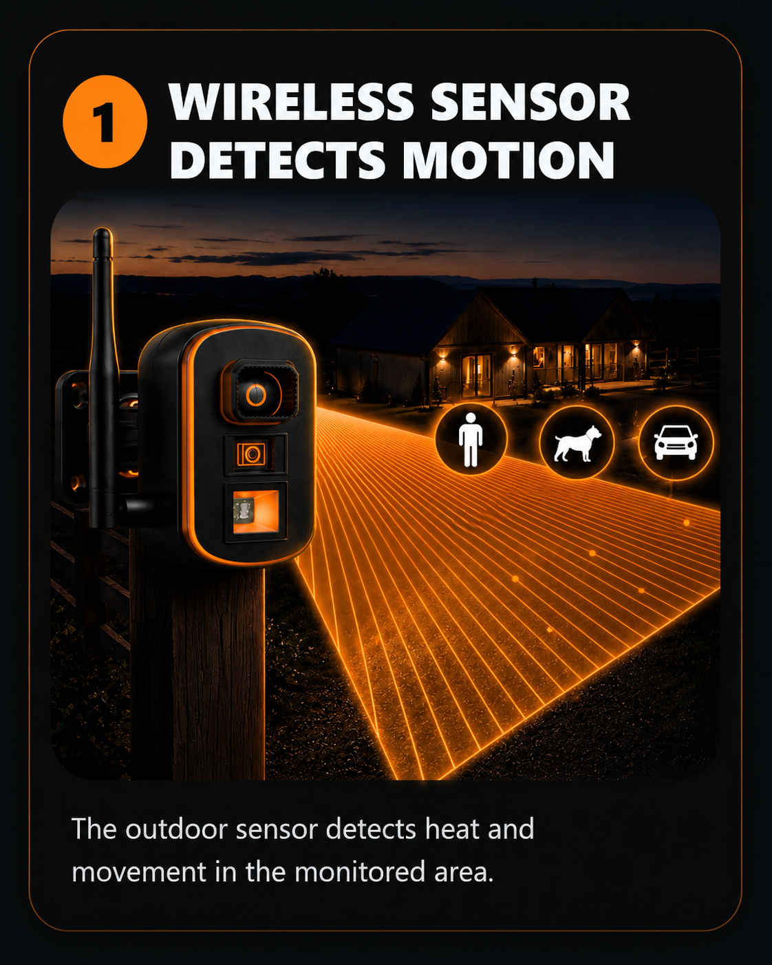 Wireless PIR motion detector monitoring a driveway without Wi-Fi