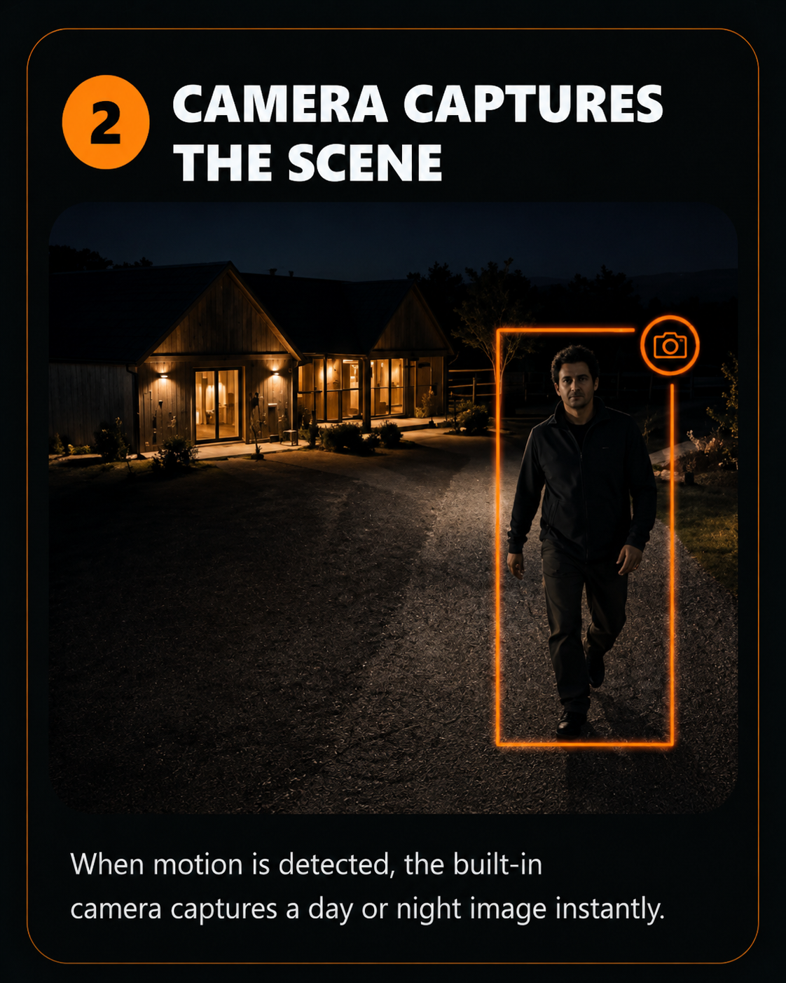Driveway motion sensor with camera capturing a nighttime scene
